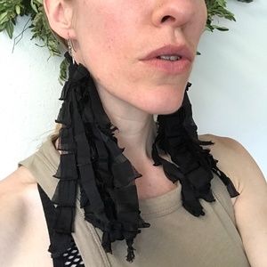 ❤️3/$30 SALE! Upcycled Black Fringe Earrings Mummy Costume Halloween Ghost